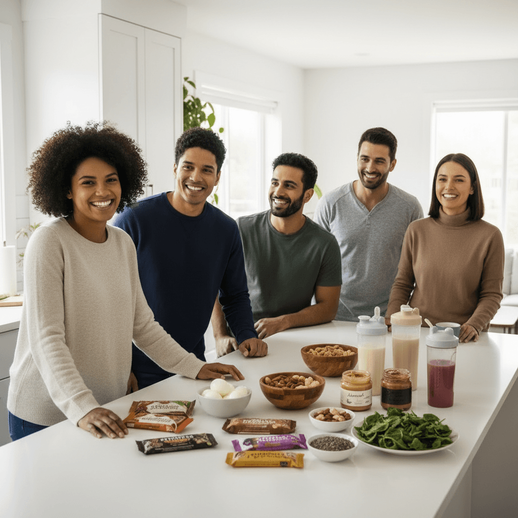Happy people enjoying high protein snacks